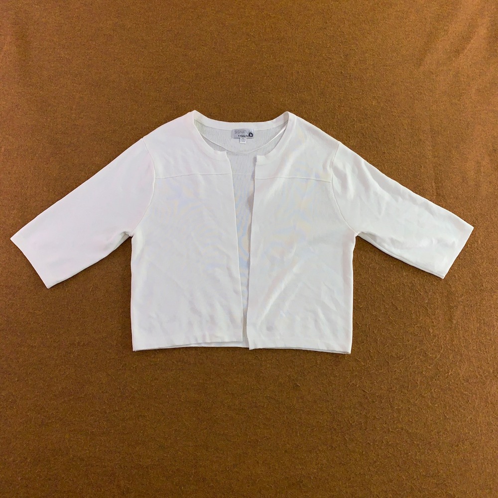 Signature by Robbie Bee Women PL White Open Front Cropped Cardigan Sweater New